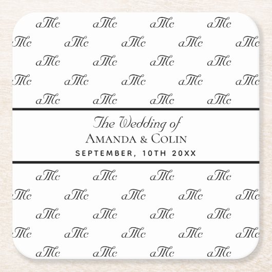 Zwarte witte monogram initiaal elegante bruiloft kartonnen onderzetters (Voorkant)