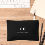Zwarte witte monogram initiaal etui<br><div class="desc">Zwarte achtergrond,  witte tekst. Personaliseer en voeg uw monogram initialen en volledige naam toe.</div>