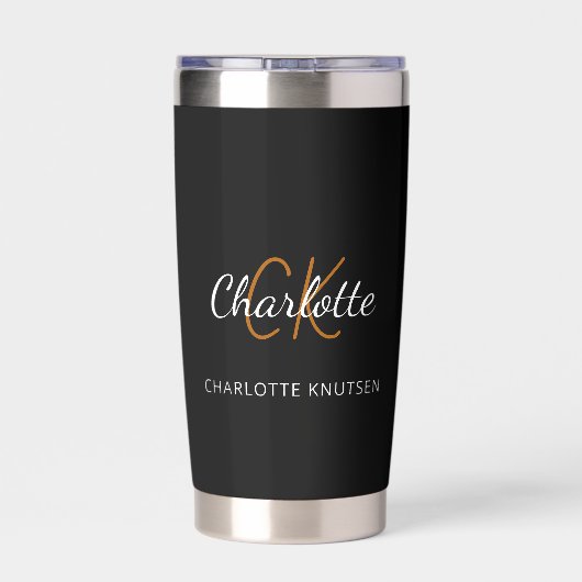 Zwarte witte monogram initiaal geïsoleerde drinkbeker (Achterkant)