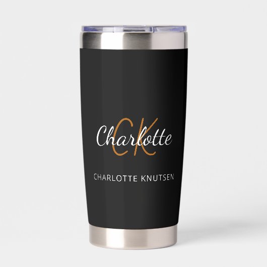 Zwarte witte monogram initiaal geïsoleerde drinkbeker (Voorkant)