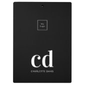 Zwarte witte monogram initiaal logo klembord (Achterkant)