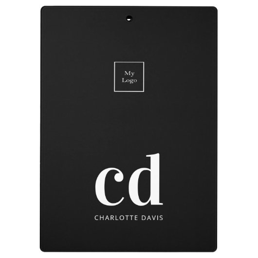 Zwarte witte monogram initiaal logo klembord (Achterkant)