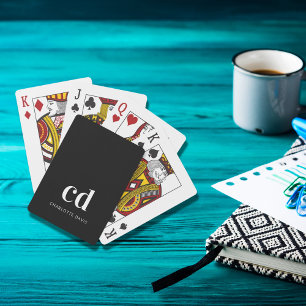 Zwarte witte monogram initiaal modern pokerkaarten