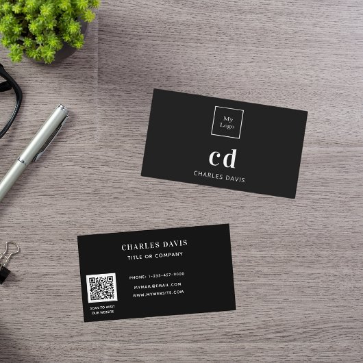Zwarte witte monogram initiaal Qr-code logo Visitekaartje