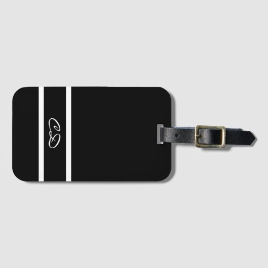 Zwarte witte monogram initialen bagagelabel (Voorkant (horizontaal))