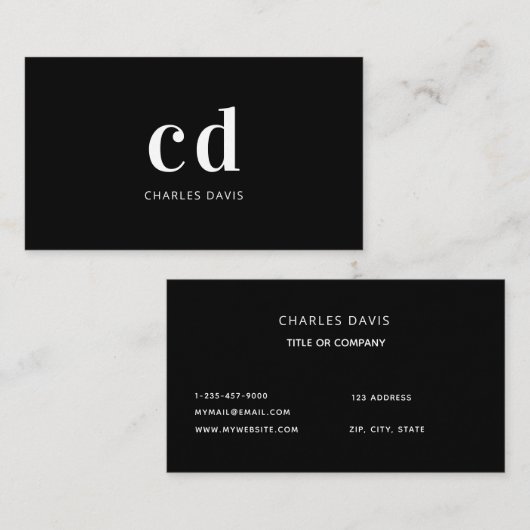 Zwarte witte monogram initialen minimalistische el visitekaartje (Voorkant / Achterkant)