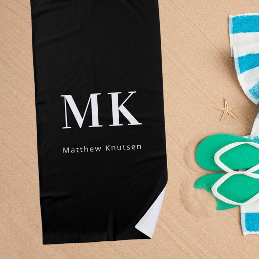 Zwarte witte monogram, initialen strandlaken