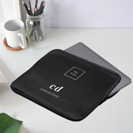 Zwarte witte monogram, inscriptie bedrijfsnaam log laptop sleeve
