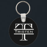 Zwarte witte monogram Klassieke naam Sleutelhanger<br><div class="desc">Dit ontwerp is gemaakt van mijn één-van-een-soort vloeibaar acrylschilderij. Het kan worden gepersonaliseerd door op de knop Aanpassen te klikken en de naam, initialen of woorden te wijzigen. U kunt de tekstkleur en de stijl ook veranderen of de tekst voor een slechts ontwerp van het afbeelding schrappen. Neem contact met...</div>