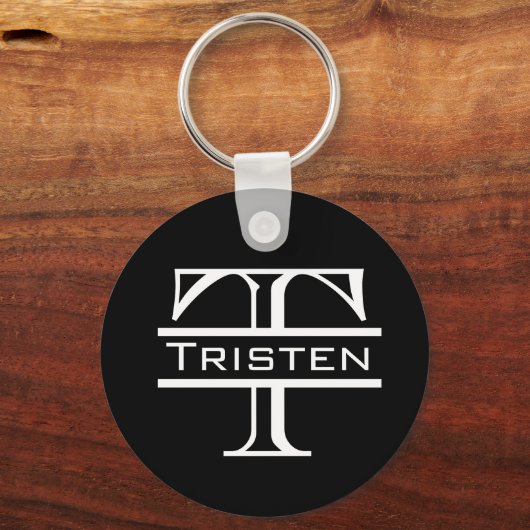 Zwarte witte monogram Klassieke naam Sleutelhanger (Voorkant)