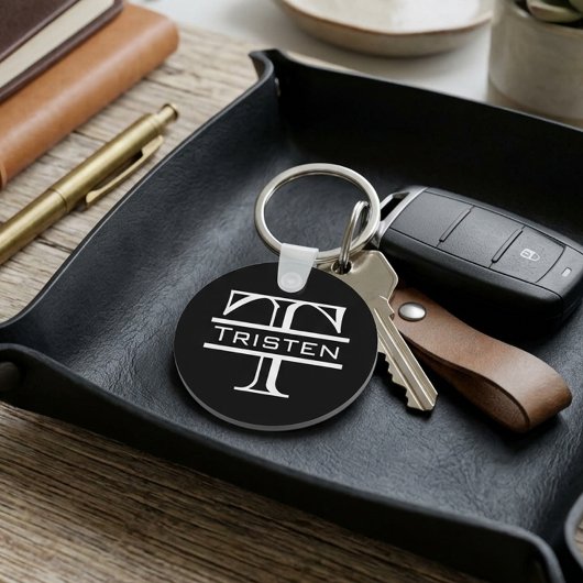 Zwarte witte monogram Klassieke naam Sleutelhanger