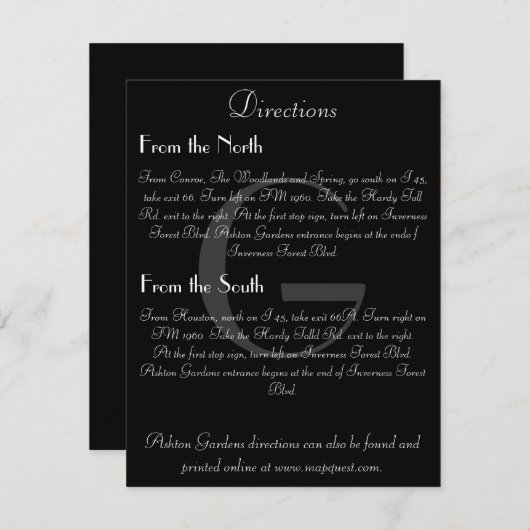  zwarte & witte monogram richtkaart informatiekaartje (Voorkant / Achterkant)