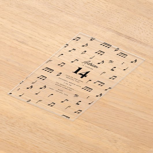 Zwarte & Witte Musical Notes Symbol Birthday Party Acryl Uitnodigingen (Laagn)