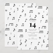 Zwarte & Witte Musical Notes Symbol Birthday Party Kaart (Voorkant / Achterkant)