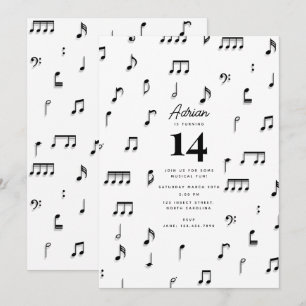 Zwarte & Witte Musical Notes Symbol Birthday Party Kaart