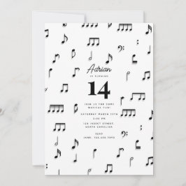 Zwarte & Witte Musical Notes Symbol Birthday Party Kaart