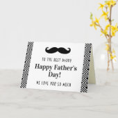 Zwarte & Witte Mustache Happy-Vaderdag Kaart (Gele Bloem)