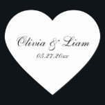 Zwarte witte naam Datum Modern Wedding Hart Sticker<br><div class="desc">Basis zwarte en witte trouwstickers voor je trouwuitnodigingen,  bedankt notities en al je mailings.</div>