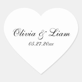 Zwarte witte naam Datum Modern Wedding Hart Sticker