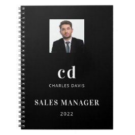 Zwarte witte naam initialen fotobusiness notitieboek