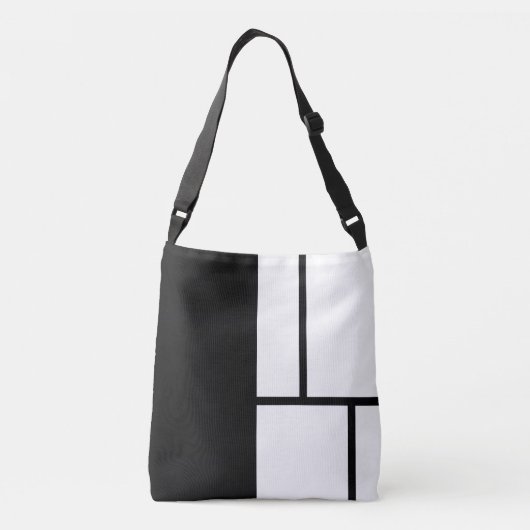Zwarte witte naam Mondriaan Geïnspireerd kleurenbl Crossbody Tas (Achterkant)