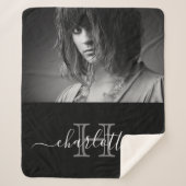 Zwarte witte naam monogram foto sherpa deken (Voorkant)