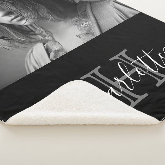 Zwarte witte naam monogram foto sherpa deken (3/4)