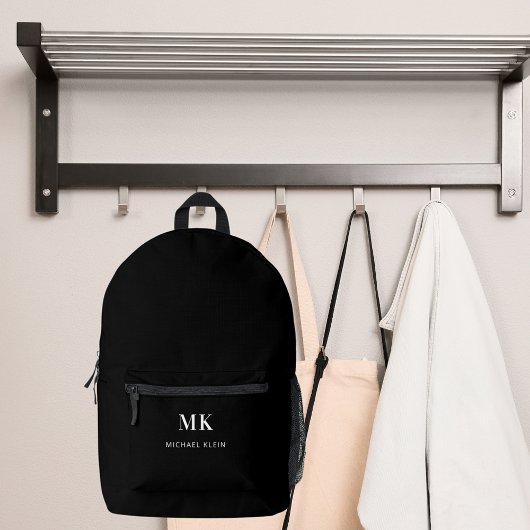 Zwarte witte naam monogram initiaal bedrukte rugzak
