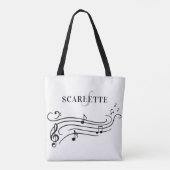 Zwarte & Witte Naam & Monogram Piano-Muzieknoten Tote Bag (Achterkant)