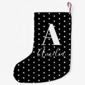 Zwarte witte naam Monogram Polka Dots Dubbelzijdig Kleine Kerstsok (Achterkant)