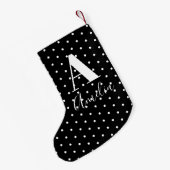 Zwarte witte naam Monogram Polka Dots Dubbelzijdig Kleine Kerstsok (Achterkant (Hangend))