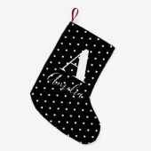 Zwarte witte naam Monogram Polka Dots Dubbelzijdig Kleine Kerstsok (Voorkant (Hangend))