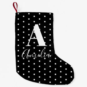 Zwarte witte naam Monogram Polka Dots Dubbelzijdig Kleine Kerstsok
