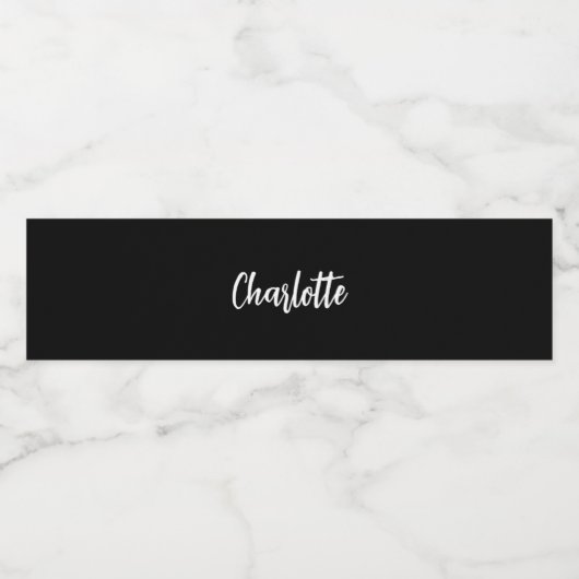 Zwarte witte naam script elegant modern waterfles etiket (Enkel label)