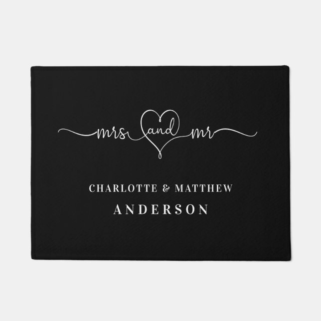 Zwarte witte namen : mevrouw elegant recent weds deurmat (Voorkant)