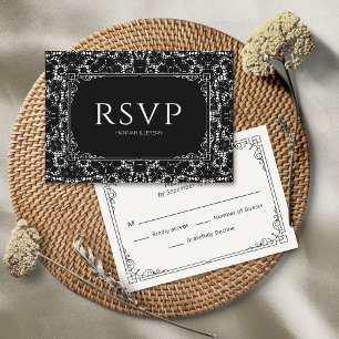 Zwarte & Witte Nep Kant RSVP Kaart Vintage