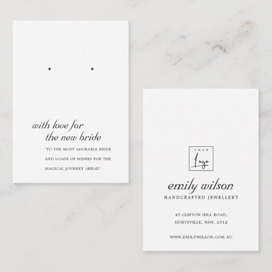 ZWARTE WITTE NIEUWE BRIDE GIFT EARRING DISPLAY-KAA PLAATSKAARTJE (Voorkant / Achterkant)