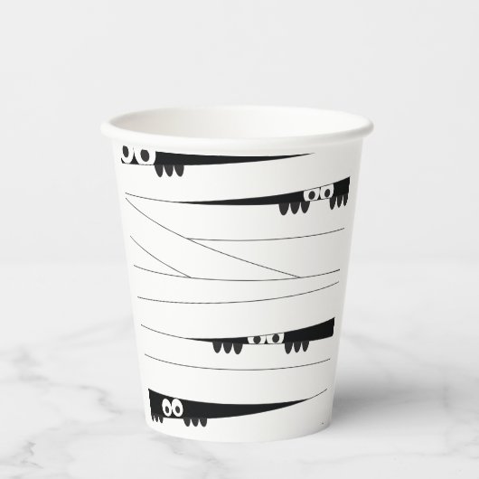 Zwarte witte ogen Peeking Mummy Halloween Papieren Bekers (Voorkant)