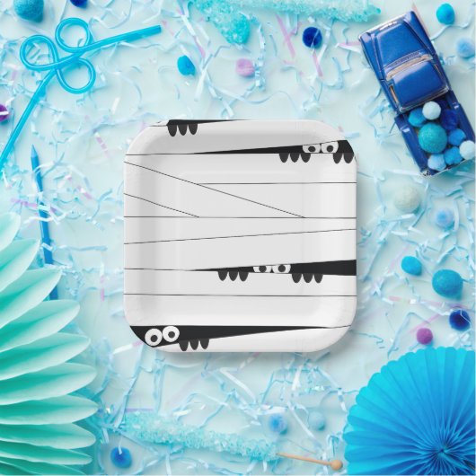 Zwarte witte ogen Peeking Mummy Halloween Papieren Bordje (Feest)