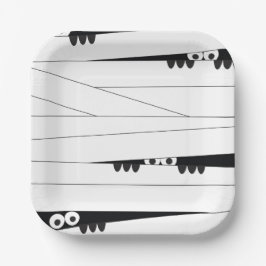 Zwarte witte ogen Peeking Mummy Halloween Papieren Bordje
