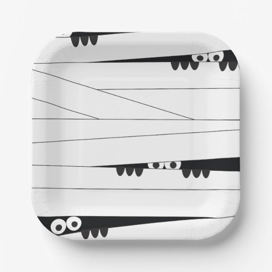 Zwarte witte ogen Peeking Mummy Halloween Papieren Bordje (Voorkant)