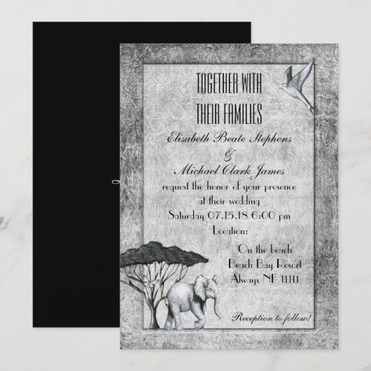 Zwarte witte olifant: mat 5 "x 7" - Huwelijk Kaart (Voorkant / Achterkant)