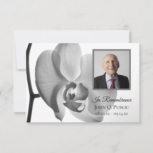 Zwarte witte orchidee begrafenis sympathie bedankkaart (Voorkant)