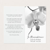 Zwarte witte orchidee op stam begrafenis gebed visitekaartje (Buitenkant ongevouwen)