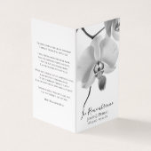 Zwarte witte orchidee op stam begrafenis gebed visitekaartje (Buitenkant)