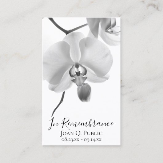 Zwarte witte orchidee op stam begrafenis gebed visitekaartje (Voorkant)
