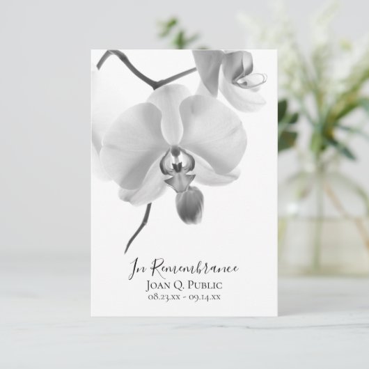 Zwarte witte orchideeën op stam begrafenissympathi bedankkaart (Staand voorkant)