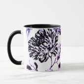 Zwarte witte Paarse botanische flora-ballingschap Mok (Links)