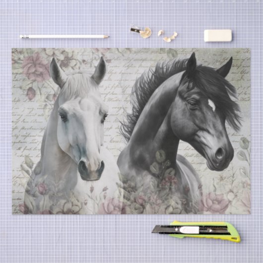 Zwarte witte paarse Floral Tissuepapier (Craft)