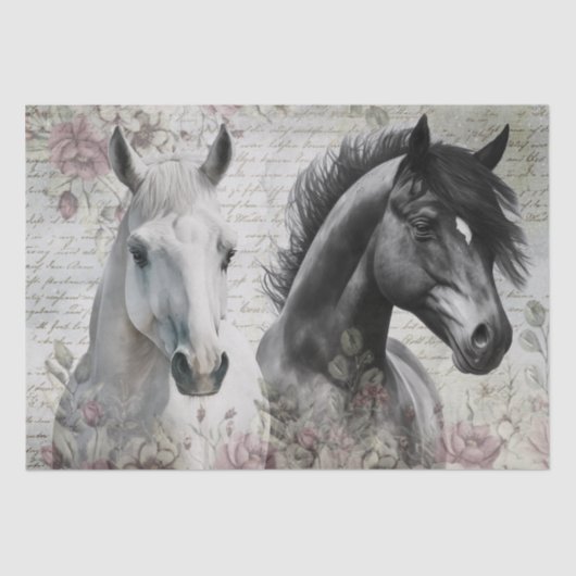 Zwarte witte paarse Floral Tissuepapier (Voorkant)